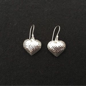 Sterling Silver Puffed Heart Earrings with Hammered Texture